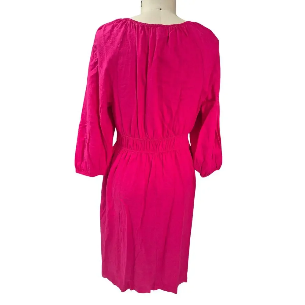 Universal Thread Linen Blend Fuchsia Midi Dress Pockets Size L - Picture 5 of 7